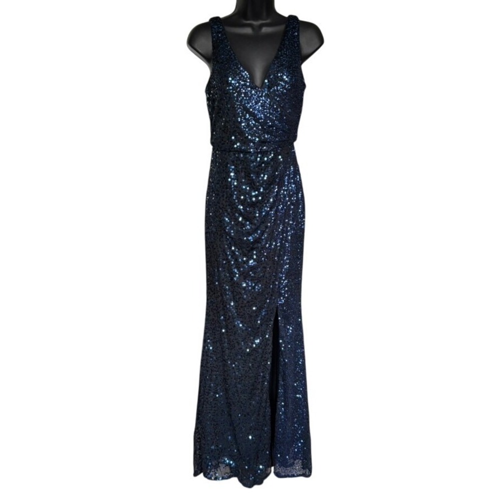 Badgley Mischka Ombre Astor All Over Sequin Gown Sz 2 Midnight Blue‎ Formal